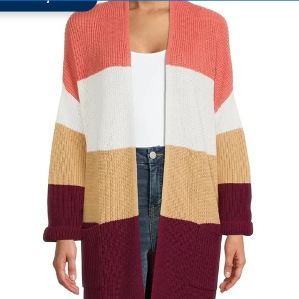Women's XL Colorblock Long Sweater Fall Cardigan Burgundy Block NWT